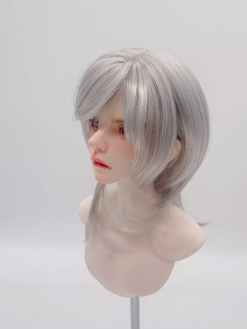 BJD Wig Male Silver Gray Soft High Temperature Wolf Tail Wig for SD MSD YOSD Size Ball-jointed Doll