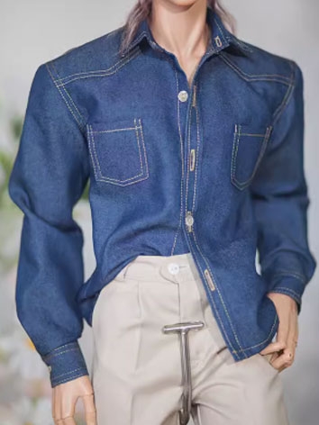 BJD Clothes Male Blue Denim Shirt for 70/ID72/ID75/Muscle75/YC76/Loongsoul80 Size Ball-jointed Doll
