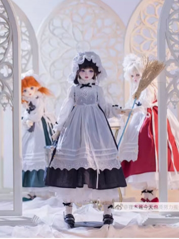 BJD Clothes Black Green Wine Western Style Maid Dress Set for MSD Size Ball Jointed Doll