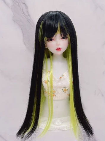 BJD Wig Female Black and Green Straight Wig for SD MSD YOSD Size Ball-jointed Doll