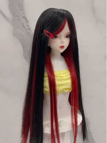 BJD Wig Female Black and Wine Straight Wig for SD MSD YOSD Size Ball-jointed Doll