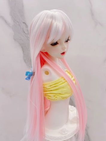 BJD Wig Female White and Pink Straight Wig for SD MSD YOSD Size Ball-jointed Doll