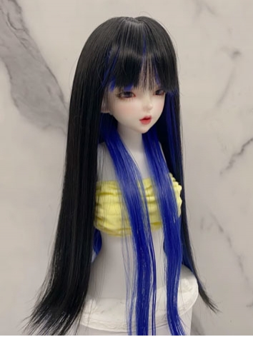 BJD Wig Female Black and Blue Straight Wig for SD MSD YOSD Size Ball-jointed Doll