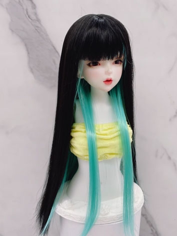 BJD Wig Female Black and Green Straight Wig for SD MSD YOSD Size Ball-jointed Doll
