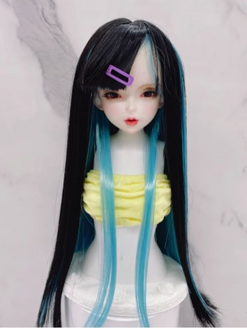 BJD Wig Female Black and Blue Straight Wig for SD MSD YOSD Size Ball-jointed Doll