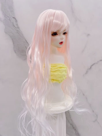 BJD Wig Female Pink and White Gradient Color Curly Wig for SD MSD YOSD Size Ball-jointed Doll