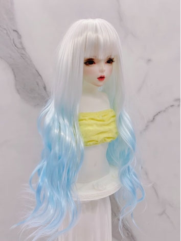 BJD Wig Female Blue and White Gradient Color Curly Wig for SD MSD YOSD Size Ball-jointed Doll