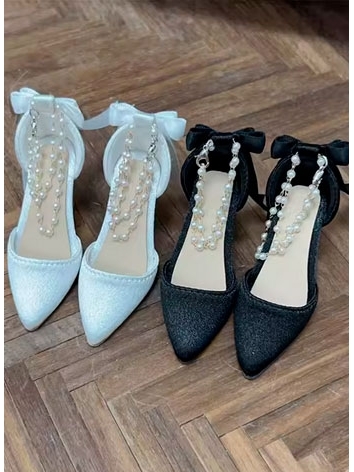 BJD Doll Shoes Female White Black Bowknot Point Toe High Heel Shoes for SD SDGR Size Ball Jointed Doll