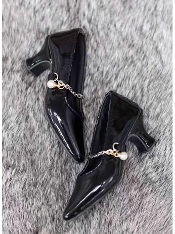 BJD Shoes Female Black Retro Point Toe High Heel Shoes for SD Size Ball Jointed Doll