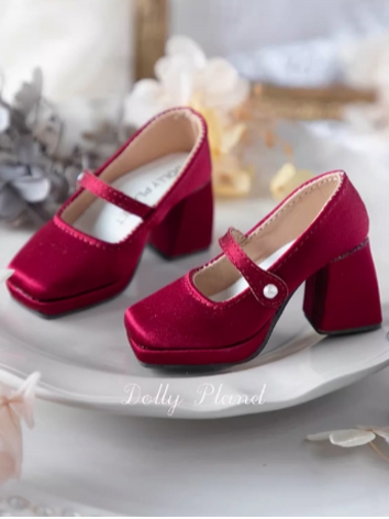 BJD Shoes Female Wine Silk Square Toe Thick Sole Shoes for SD Size Ball-jointed Doll