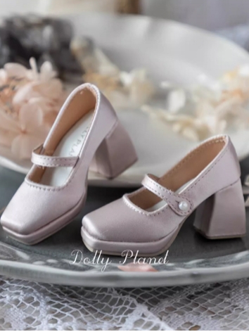 BJD Shoes Female Fog Pink Silk Square Toe Thick Sole Shoes for SD MSD Size Ball-jointed Doll