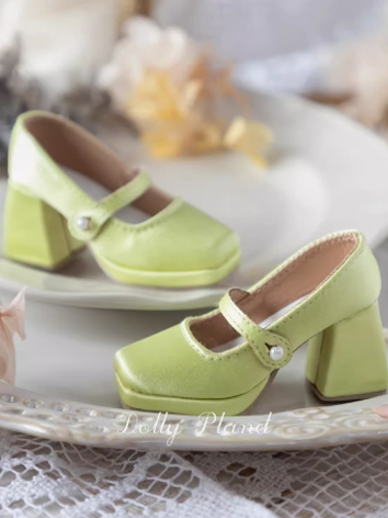 BJD Shoes Female Light Green Silk Square Toe Thick Sole Shoes for SD Size Ball-jointed Doll