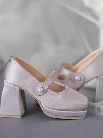 BJD Shoes Female Gray Purple Silk Square Toe Thick Sole Shoes for SD MSD Size Ball-jointed Doll