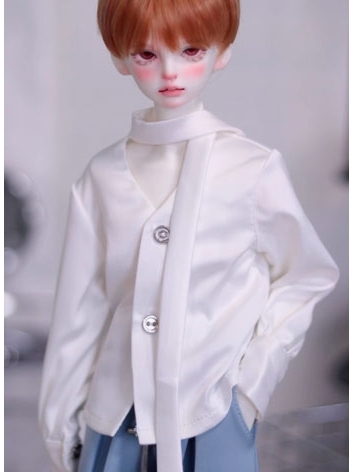 BJD Clothes White V-neck Ribbon Silk Shirt A494 for ID75 Loongsoul73 Popo68 SD MSD Size Ball-jointed Doll