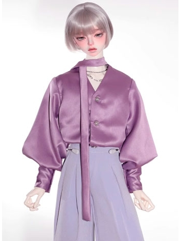 BJD Clothes Purple V-neck Ribbon Silk Shirt A494 for ID75 Loongsoul73 Popo68 SD MSD Size Ball-jointed Doll