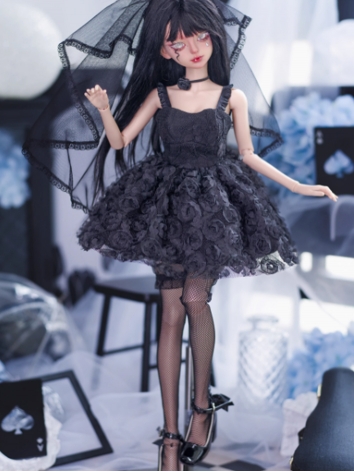 BJD Clothes White/ Black Rose Dress for MSD Size Ball-jointed Doll