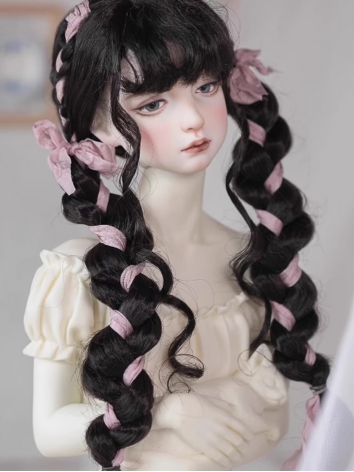 BJD Wig Black Mohair Ribbon Braids Long Hair for SD Size Girl Ball-jointed Doll