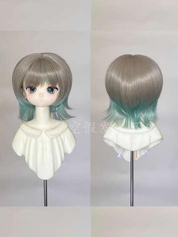 BJD Wig Tea Green Asymmetri...