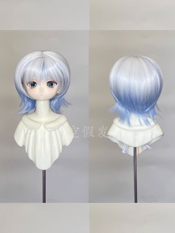 BJD Wig White Blue Asymmetr...