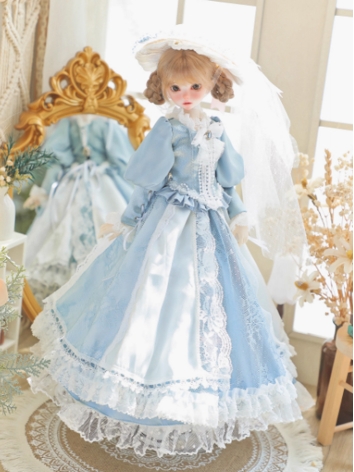 BJD Clothes Girl [Luna's Garden] Blue Court Style Dress Suits for MSD Size Ball-jointed Doll