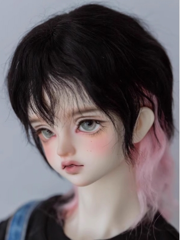 BJD Wig Boy Black and Pink Wolf Tail Mohair Hair for SD MSD Size Ball Jointed Doll