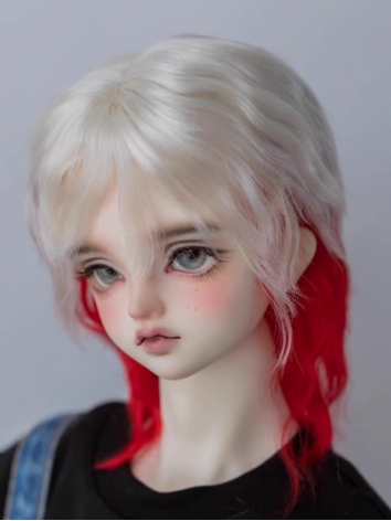 BJD Wig Boy White and Red Wolf Tail Mohair Hair for SD MSD Size Ball Jointed Doll