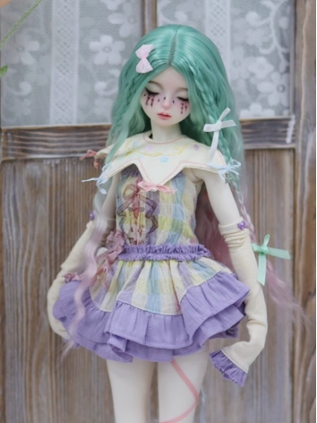 BJD Wig Girl Green Pink Long Curly High Temperature Hair for MSD Size Ball Jointed Doll