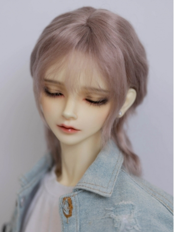 BJD Wig Boy Gray Pink Wolf Tail Short Mohair for SD MSD Size Ball Jointed Doll