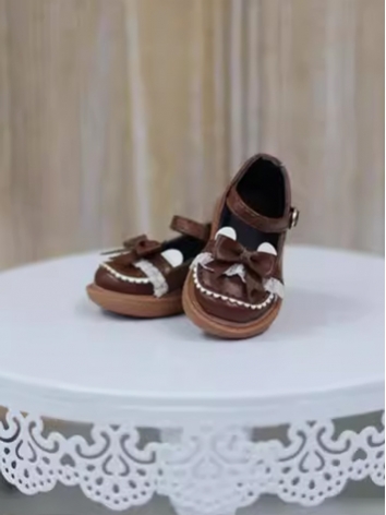 BJD Shoes Girl Brown Cute Bowknot Leather Shoes for MSD Size Ball Jointed Doll