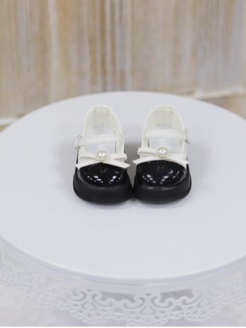 BJD Shoes Girl Black and White Pearl Bowknot Shoes for MSD Size Ball Jointed Doll