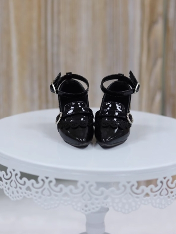 BJD Shoes Girl Black Point Toe High Heel Lace Shoes for SD Size Ball Jointed Doll