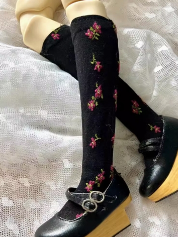 BJD Socks Girl Black Floral...