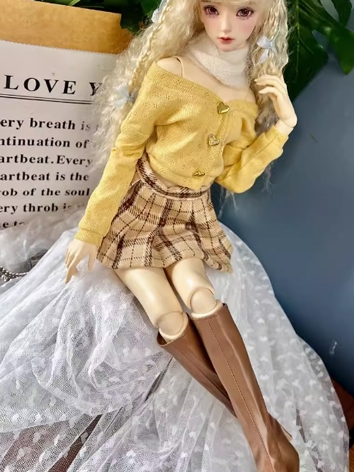 BJD Clothes Girl Yellow Off-shoulder Cardigan Skirt for SD MSD Size Ball-jointed Doll