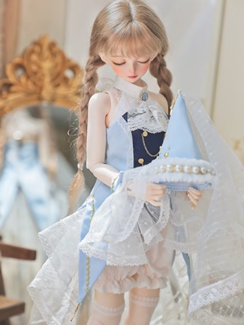 BJD Clothes Girl White Blue Dress Suits for MSD Size Ball-jointed Doll