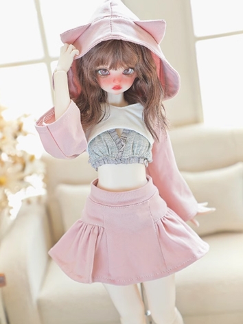 BJD Clothes Girl Pink Cute Kitty Top Skirt Suits for MSD Size Ball-jointed Doll