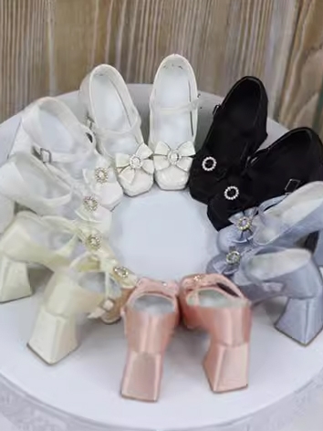 BJD Shoes Girl Black White Beige Pink Blue Bowknot High Heel Shoes for SD Size Ball Jointed Doll