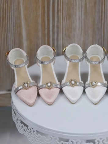 BJD Shoes Girl White Pink Blue Silk High Heel Shoes for SD DD Size Ball Jointed Doll