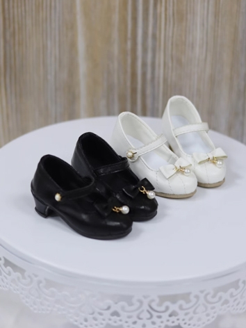 BJD Shoes Girl Black White Pearl Leather Shoes for MSD Size Ball Jointed Doll