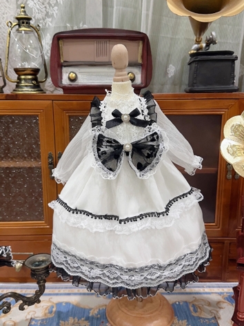 BJD Clothes Girl Black White Gauze Dress Set for SD/MSD/YOSD/BLYTHE/40cm/20cm/15cm Size Ball Jointed Doll