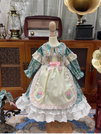 BJD Clothes Girl Green Retro Floral Dress Set for SD/MSD/YOSD/BLYTHE/40cm/20cm/15cm Size Ball Jointed Doll