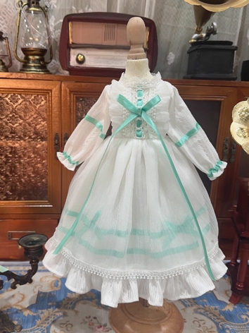 BJD Clothes Girl White Green Ribbon Dress Set for SD/MSD/YOSD/BLYTHE/40cm/20cm/15cm Size Ball Jointed Doll