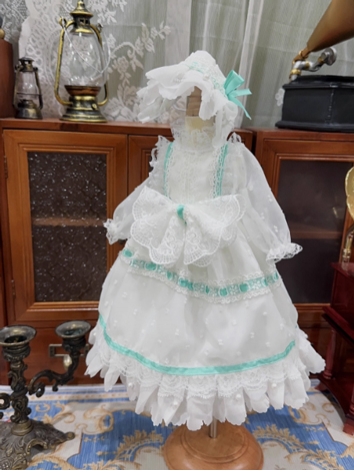 BJD Clothes Girl White Green Ribbon Dress Set for SD/MSD/YOSD/BLYTHE/40cm/20cm/15cm Size Ball Jointed Doll