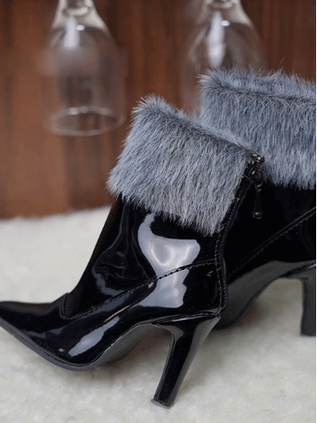 BJD Shoes Female Black Fur High Heel Boots for SD MSD Size Ball-jointed Doll