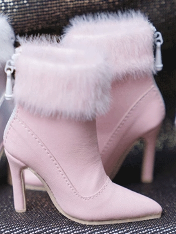 BJD Shoes Female Pink Fur High Heel Boots for SD MSD Size Ball-jointed Doll