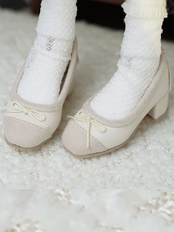 BJD Shoes Female Beige Low Heel Shoes for MSD Size Ball-jointed Doll