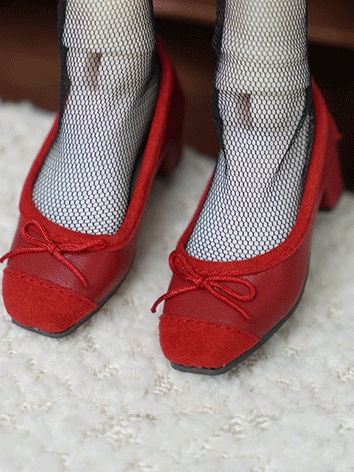 BJD Shoes Female Red Low Heel Shoes for MSD Size Ball-jointed Doll