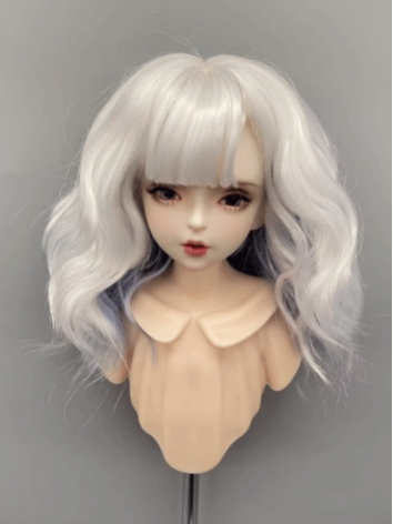 BJD Wig Female White Blue Curly Soft High Temperature Hair for SD MSD YOSD Size Ball-jointed Doll