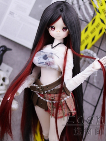 BJD Female Basic Black Wine Wig Soft Long Hair for SD MSD YOSD Size Ball-jointed Doll