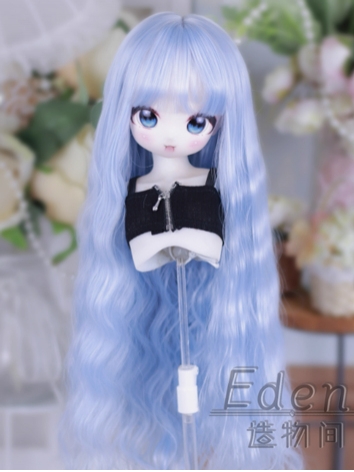 BJD Female Light Blue Wig High Temperature Soft Long Curly Hair for SD MSD YOSD Size Ball-jointed Doll