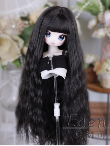 BJD Female Black Wig High Temperature Soft Long Curly Hair for SD MSD YOSD Size Ball-jointed Doll